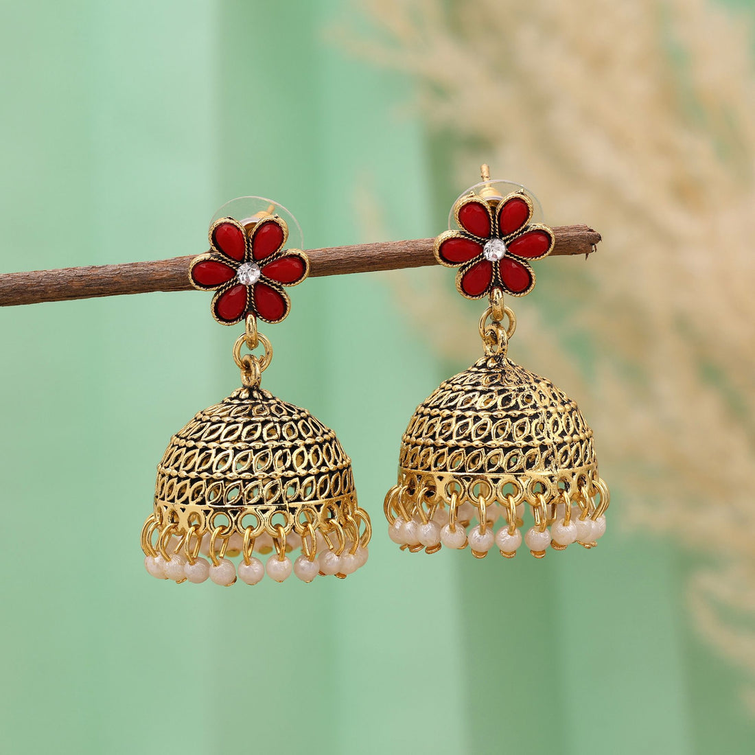Stylish Red Color Oxidised Earrings Perfect For Brides, Ethnic Outfits, And Wedding Party Jewelry
