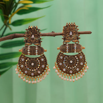 Gorgeous Gold Color Oxidised Earrings Perfect For Brides, Festivals, And Cultural Jewelry Collections
