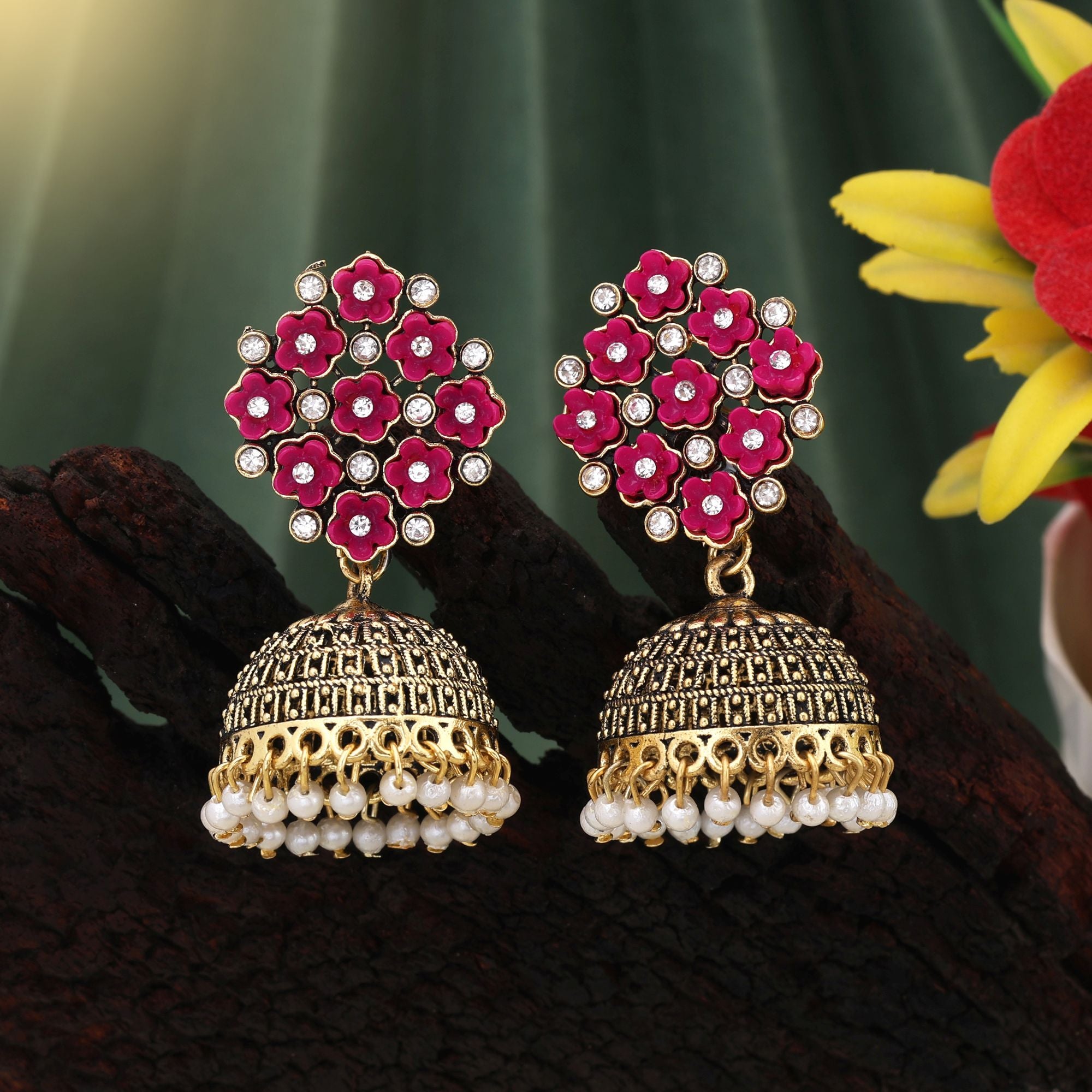 Gorgeous Rani Color Oxidised Earrings Crafted For Festivals, Cultural Events, And Bridal Party Styling