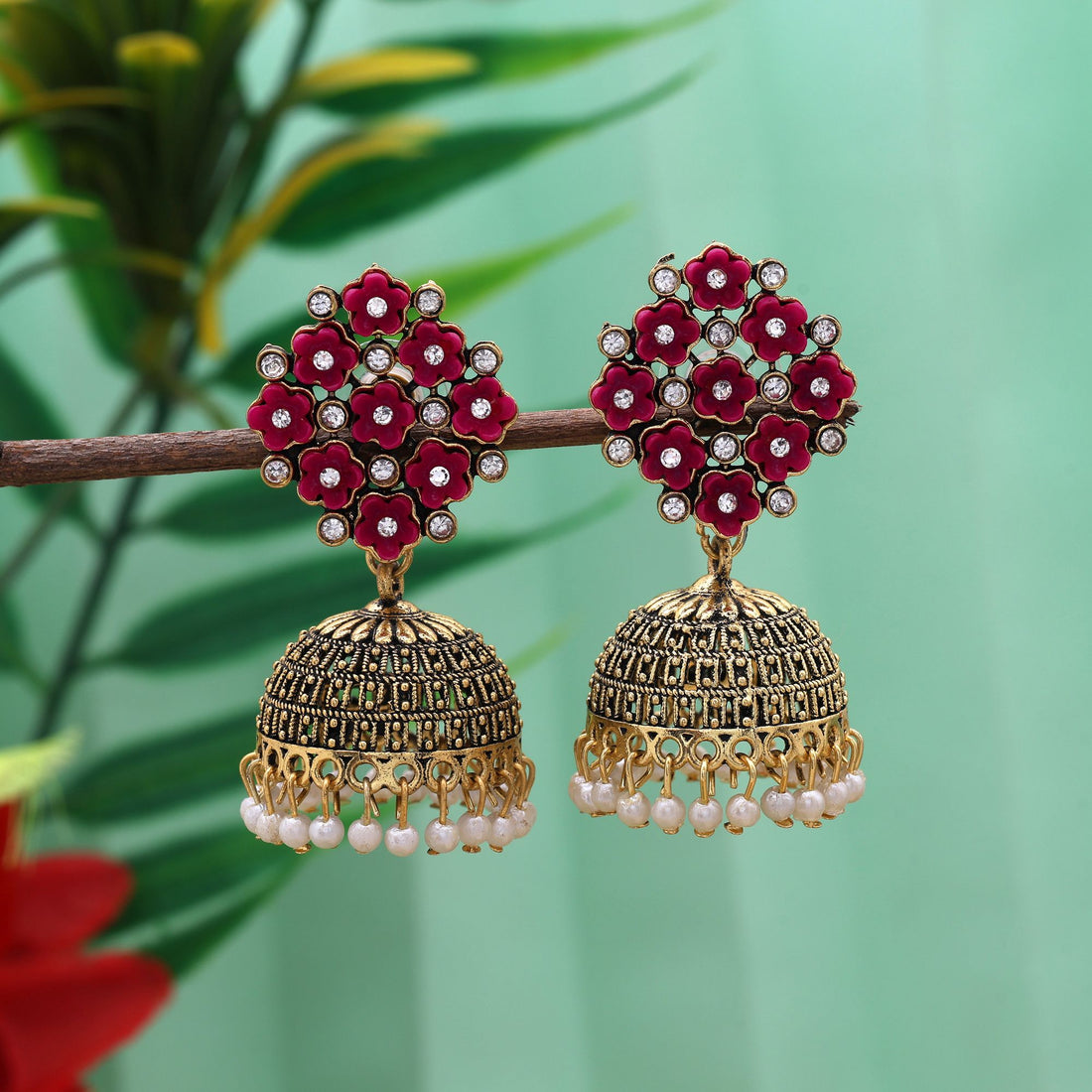 Gorgeous Rani Color Oxidised Earrings Crafted For Festivals, Cultural Events, And Bridal Party Styling
