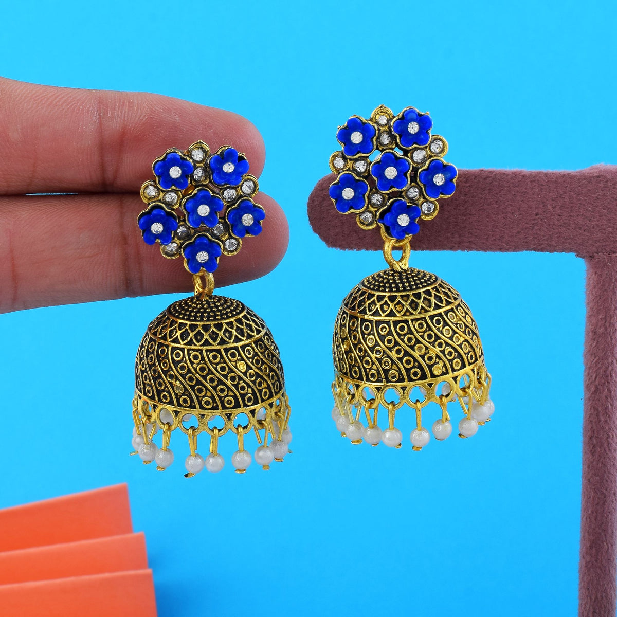 royal indigo bloom jhumkas
