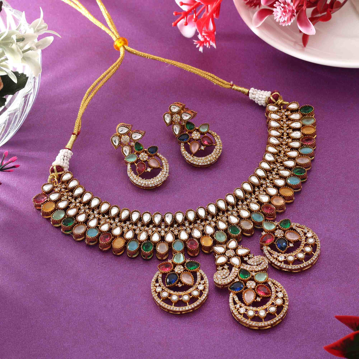 royal multicolour monalisa stone necklace