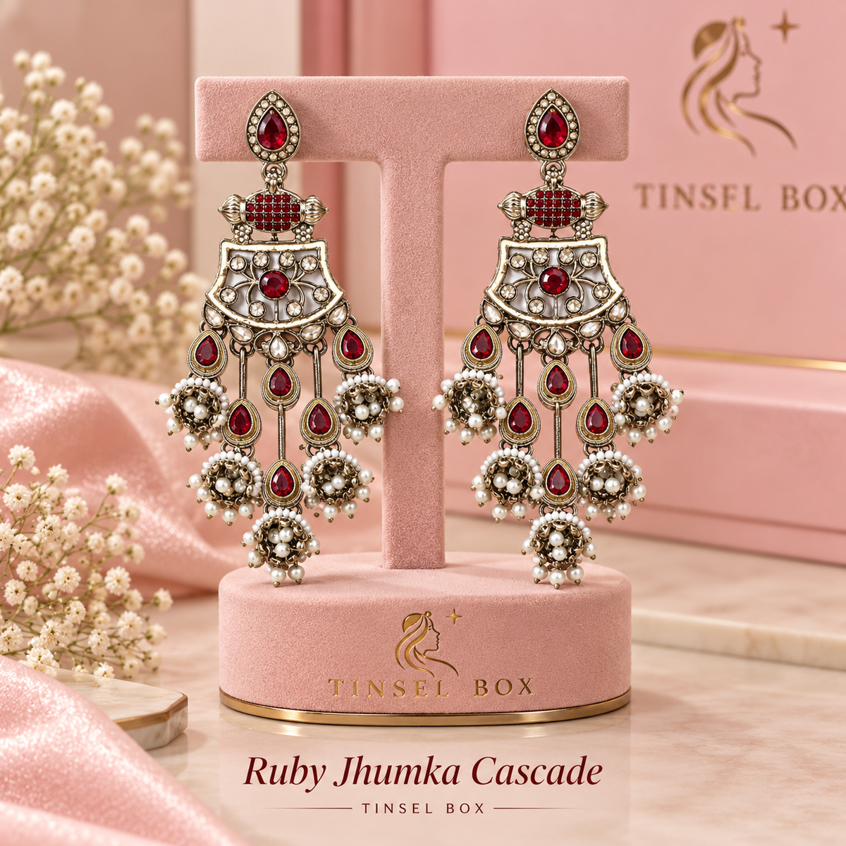 ruby jhumka cascade