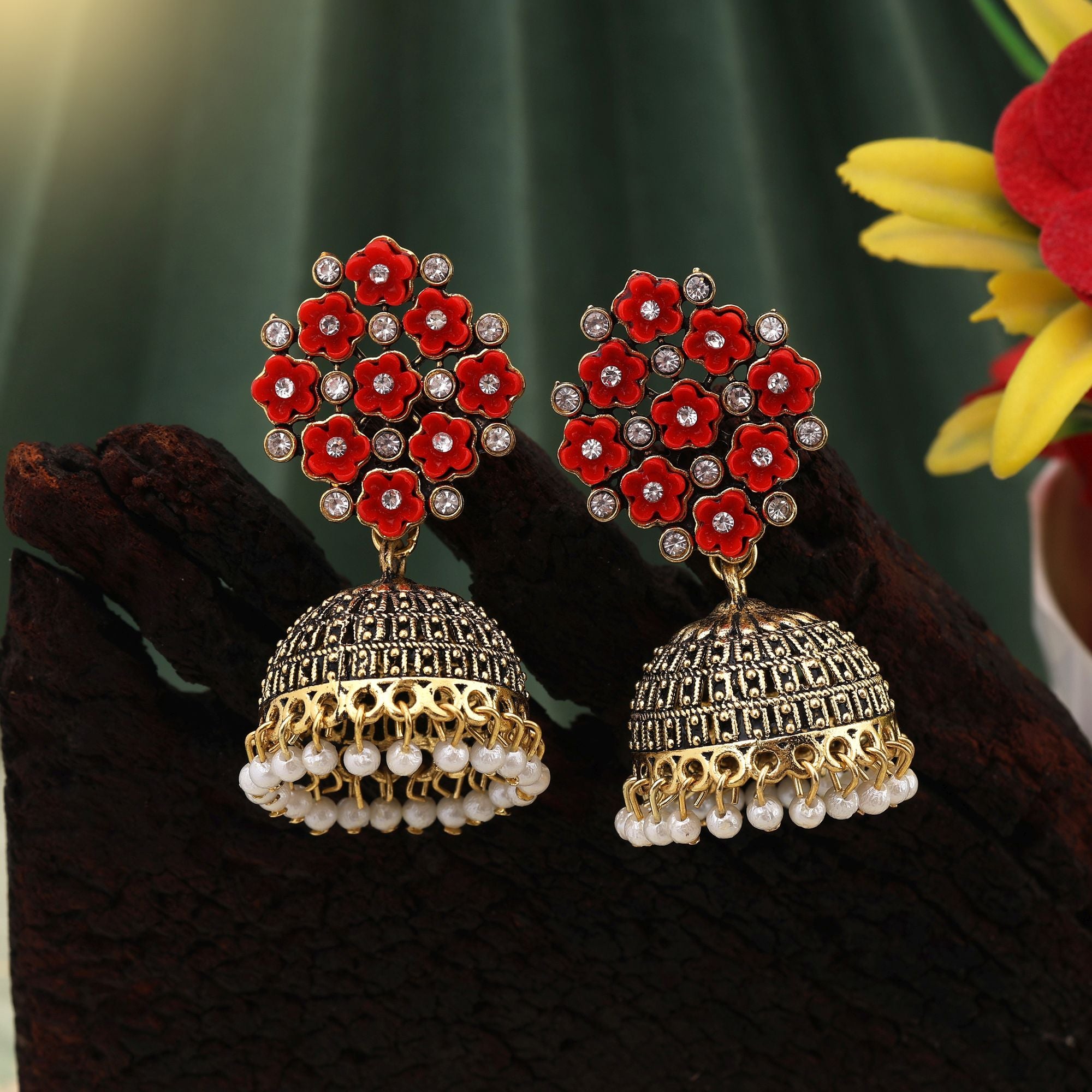 Gorgeous Red Color Oxidised Earrings Perfect For Bridal Wear, Cultural Events, And Fashion Jewelry