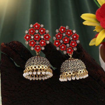 Gorgeous Red Color Oxidised Earrings Perfect For Bridal Wear, Cultural Events, And Fashion Jewelry