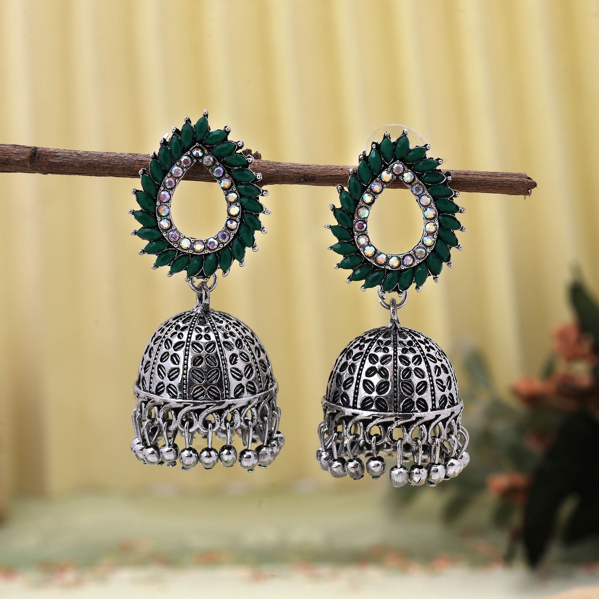 Elegant Green Color Oxidised Earrings Perfect For Weddings, Festivals, And Womenâ€™S Party Wear Jewelry