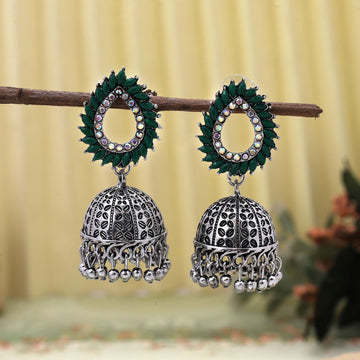Elegant Green Color Oxidised Earrings Perfect For Weddings, Festivals, And Womenâ€™S Party Wear Jewelry