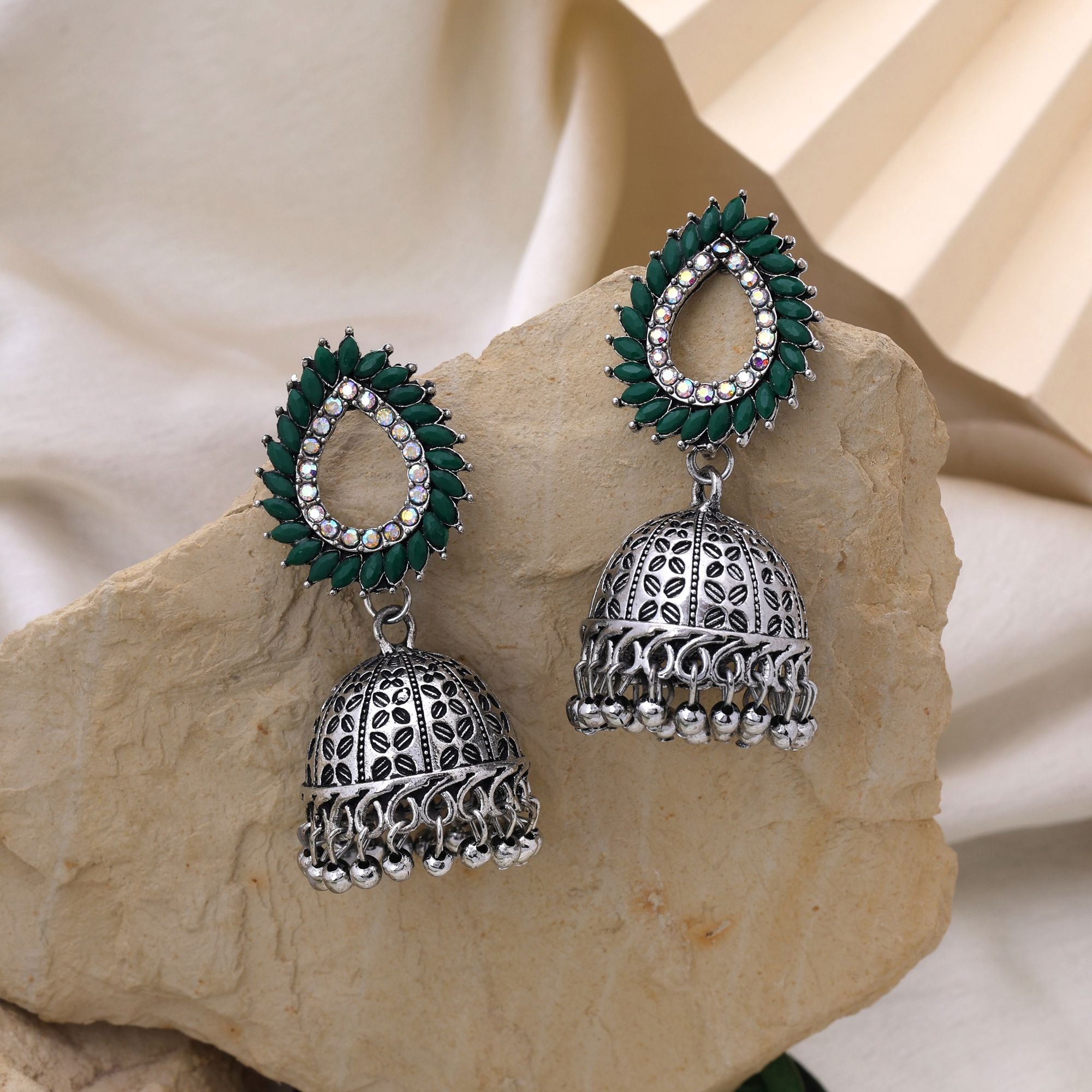 Elegant Green Color Oxidised Earrings Perfect For Weddings, Festivals, And Womenâ€™S Party Wear Jewelry